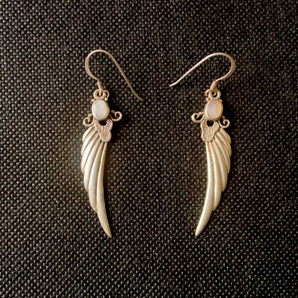 925 Silver Wings Moonstone Earrings - Picture 2 of 4